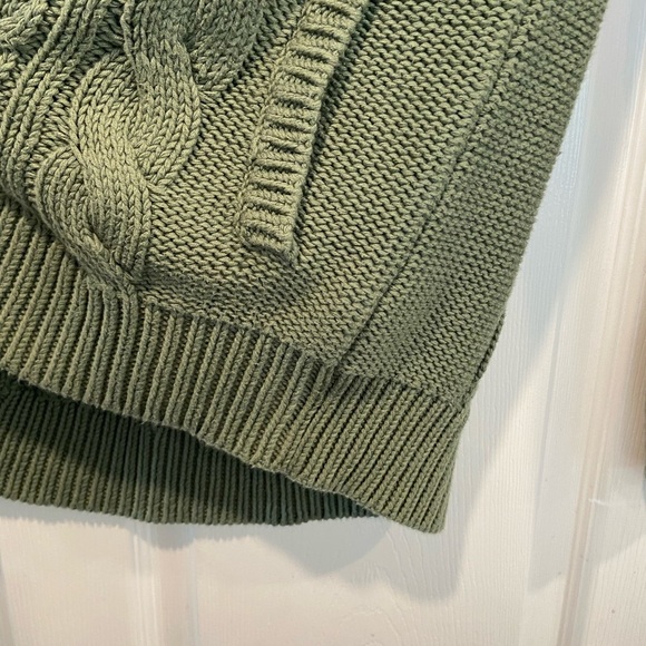 L.L. Bean Size M Sage Green Double L Mixed Cable Knit Funnel Neck Cotton Sweater - Picture 6 of 13